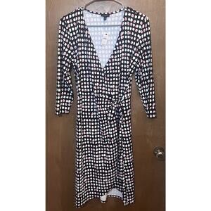 Talbots Black Wrap-Style Polka Dot Mini Dress